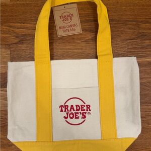 Trader Joe's Yellow and Cream Canvas Tote Bag